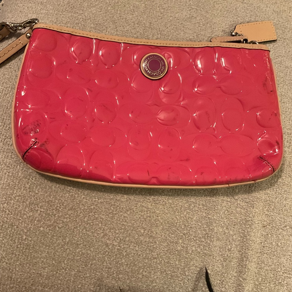 Coach C embossed pink wristlet